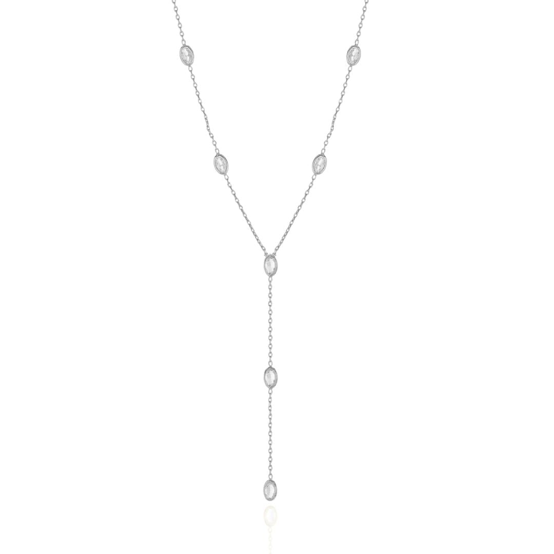 Kristen Silver Oval Lariat Necklace