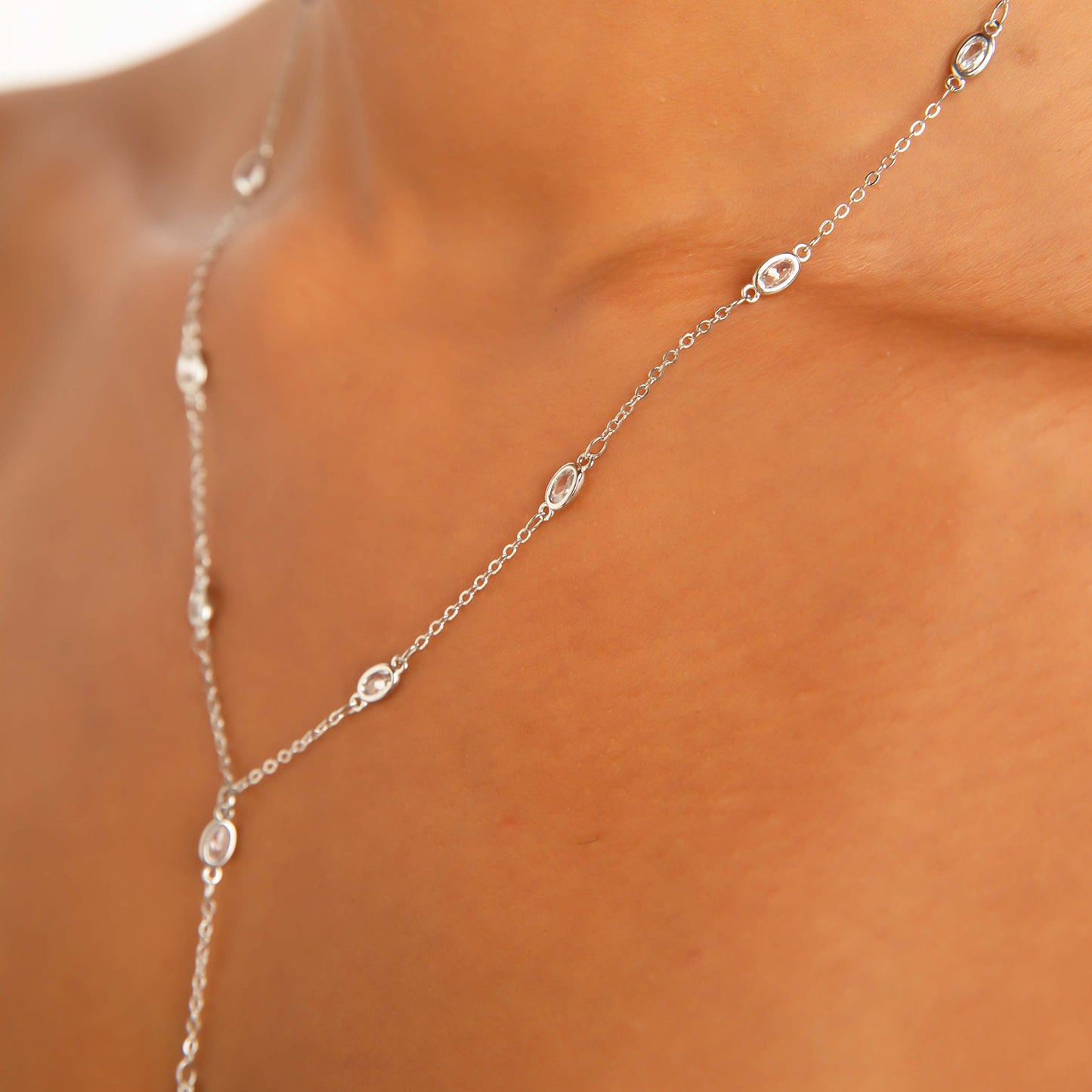 Kristen Silver Oval Lariat Necklace