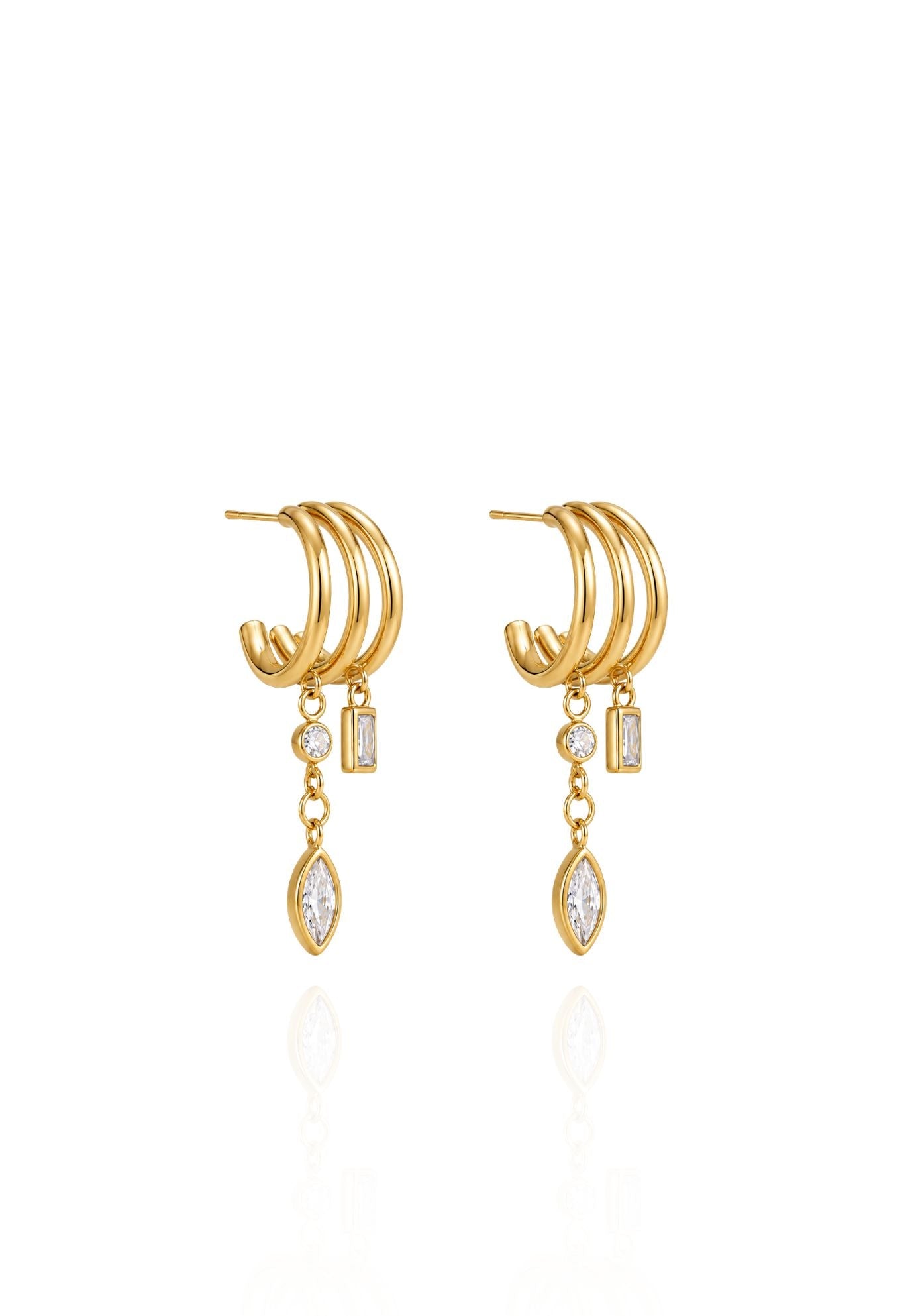 Sage Triple Hoop Drop Earrings