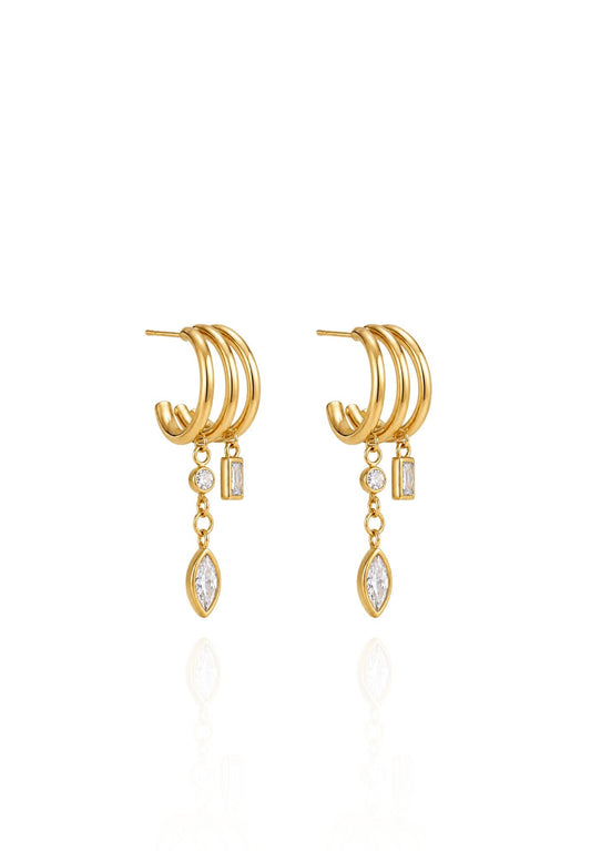 Sage Triple Hoop Drop Earrings