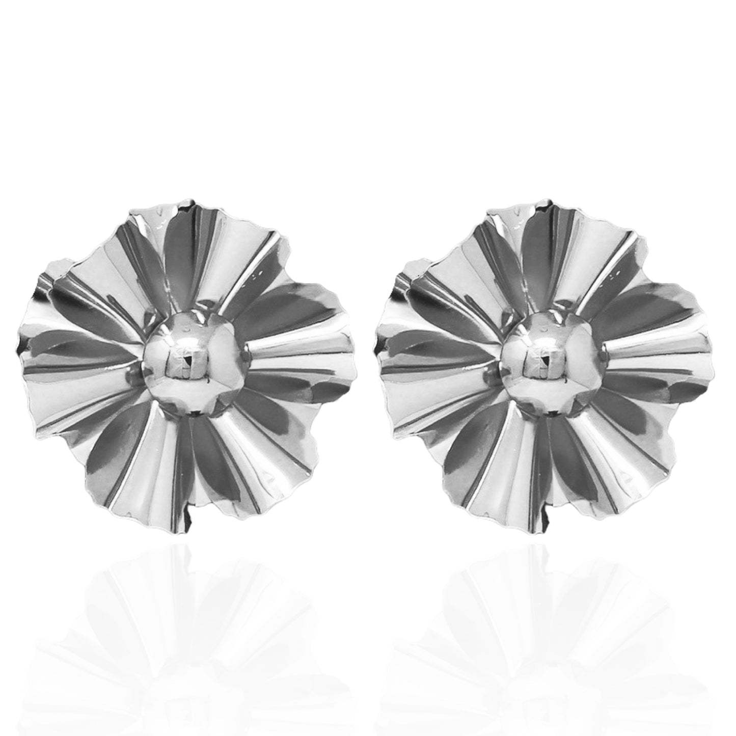 Poppy Flower Silver Earrings